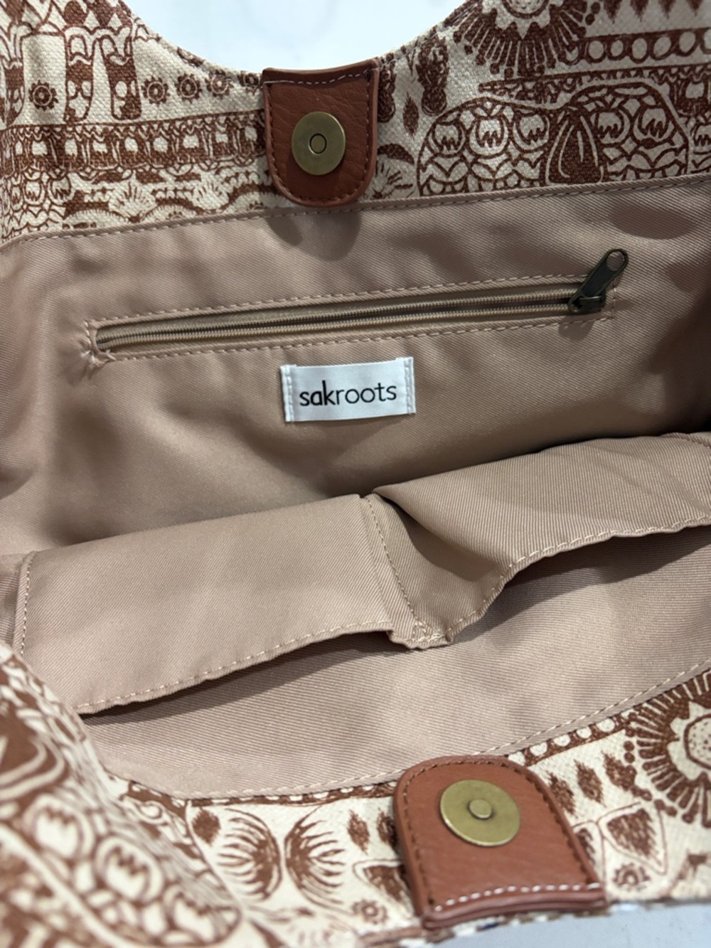 Sakroots Roma Shopper Bag ~ Straw Tobacco Batik Woven Pattern - Picture 5 of 9